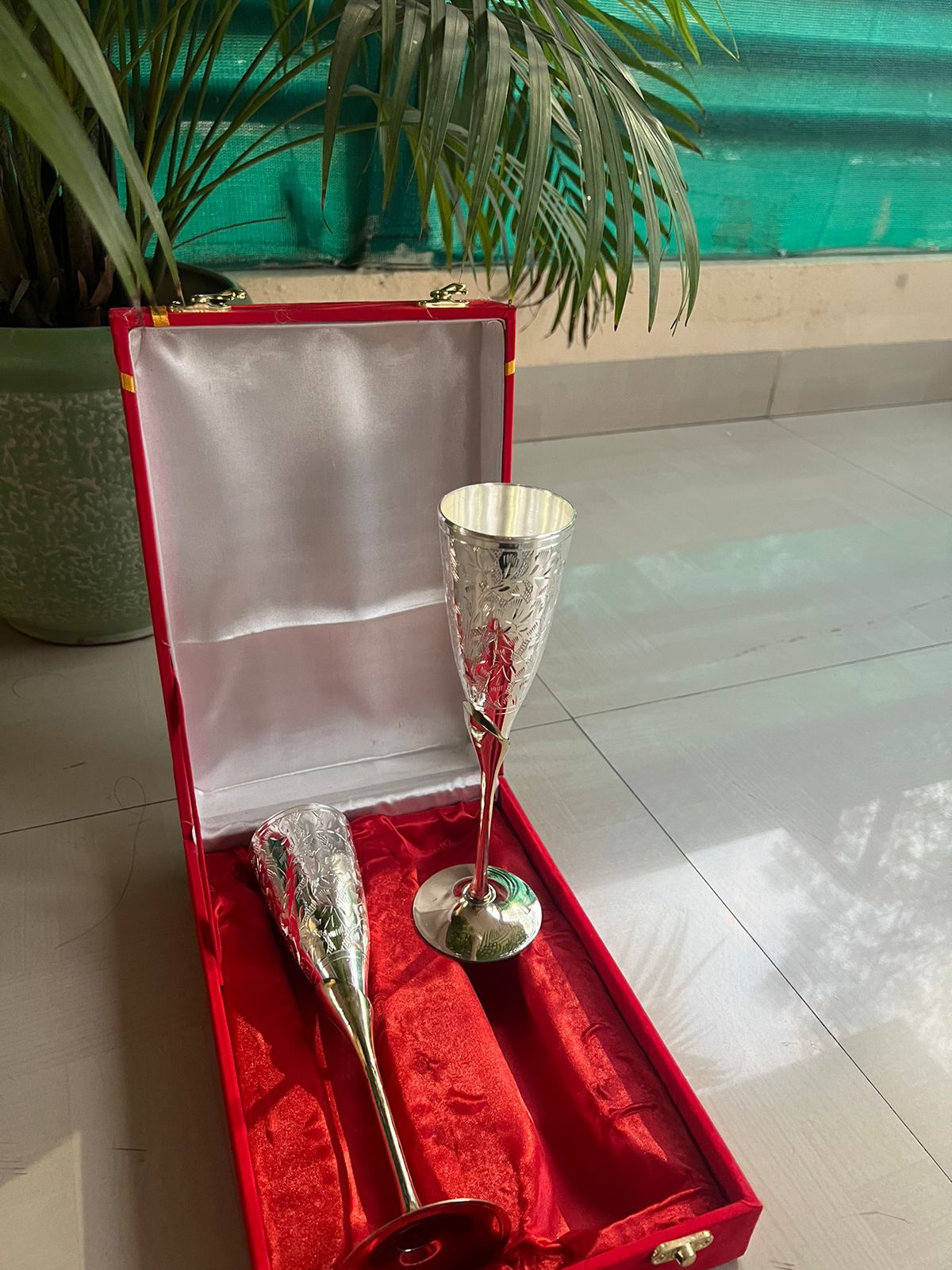 german silver glass set of 2 with gift box for diwali gift